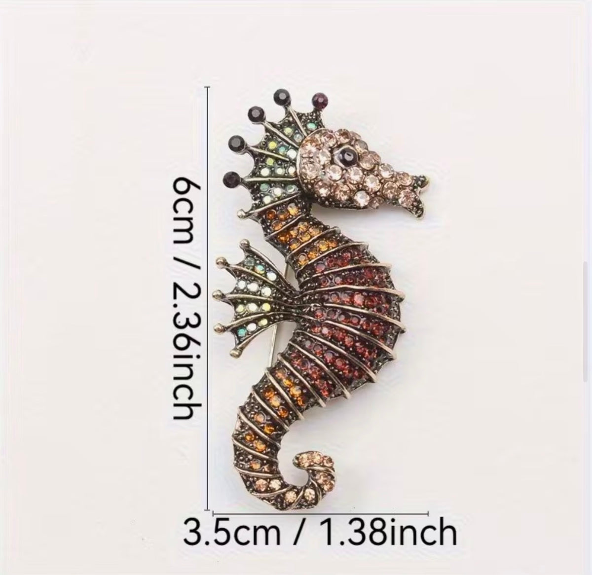 Vibrant Seahorse Crystal Brooch - Antique Gold Marine Inspired Statement Pin