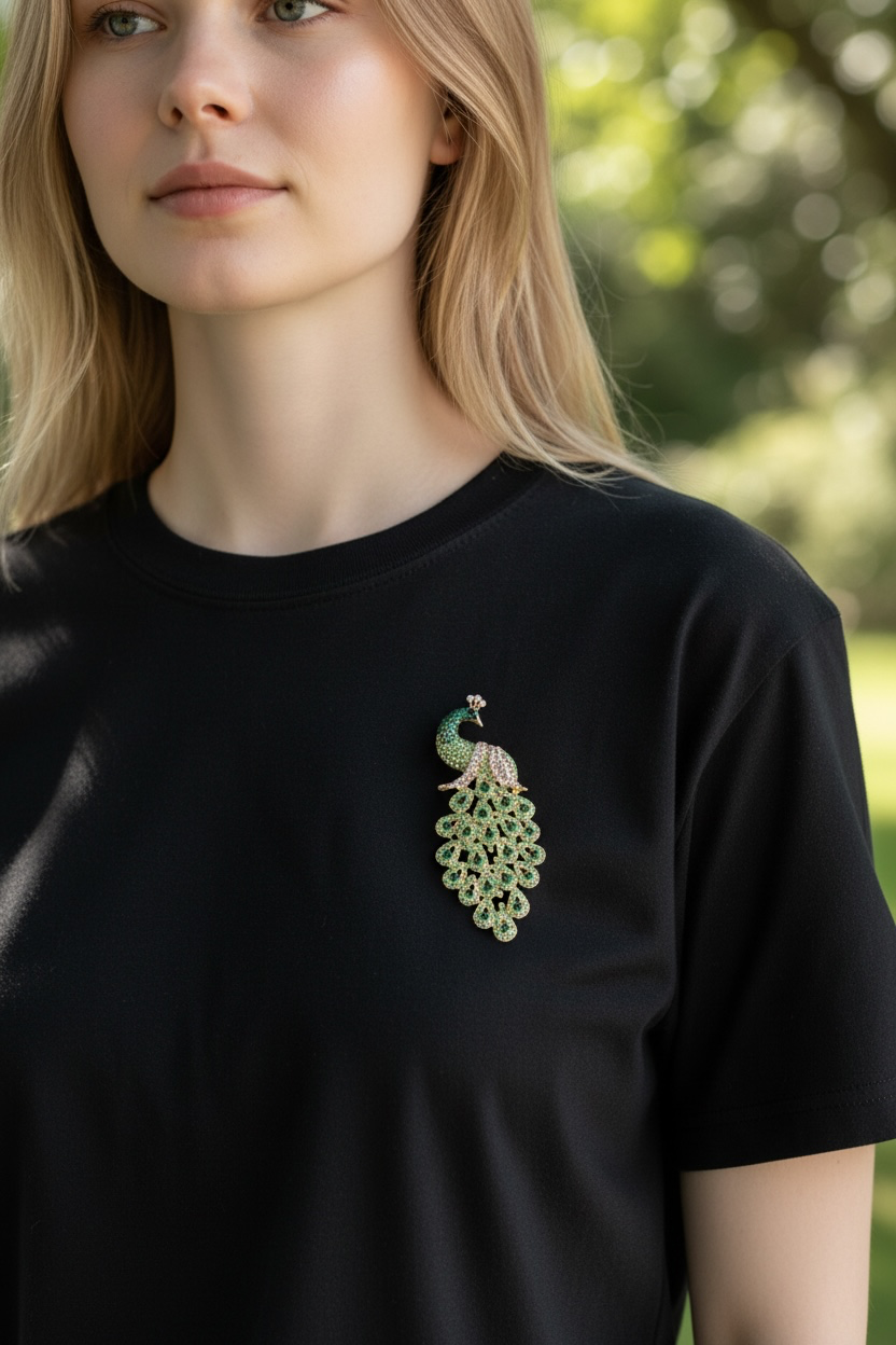 Green Peacock Brooch