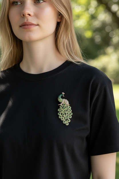 Green Peacock Brooch