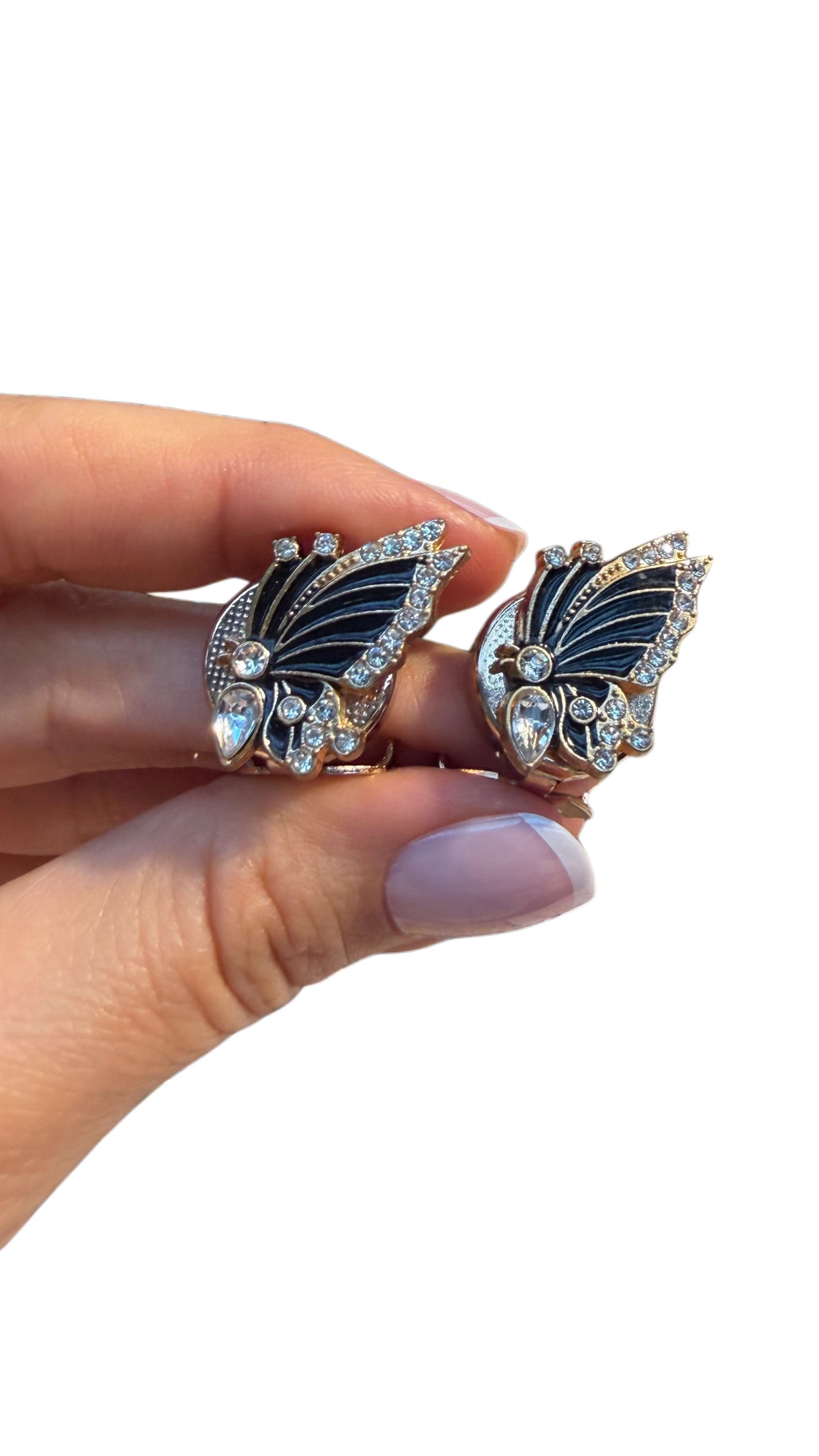 Black Butterfly Button Covers – Crystal Embellished Pair