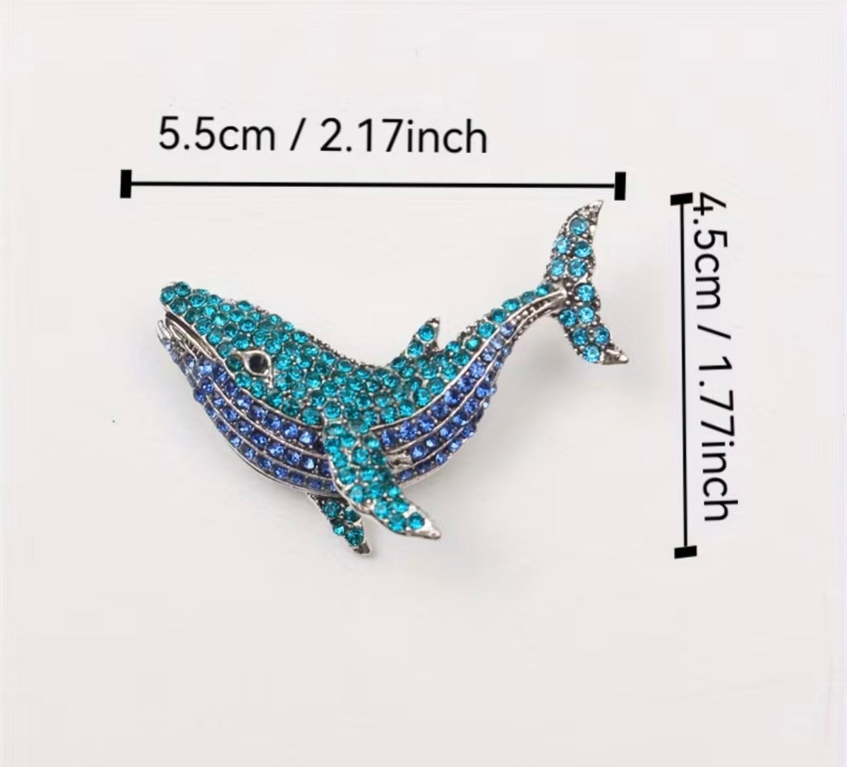 Majestic Whale Crystal Brooch - Ocean Blue & Teal Ombre Statement Pin