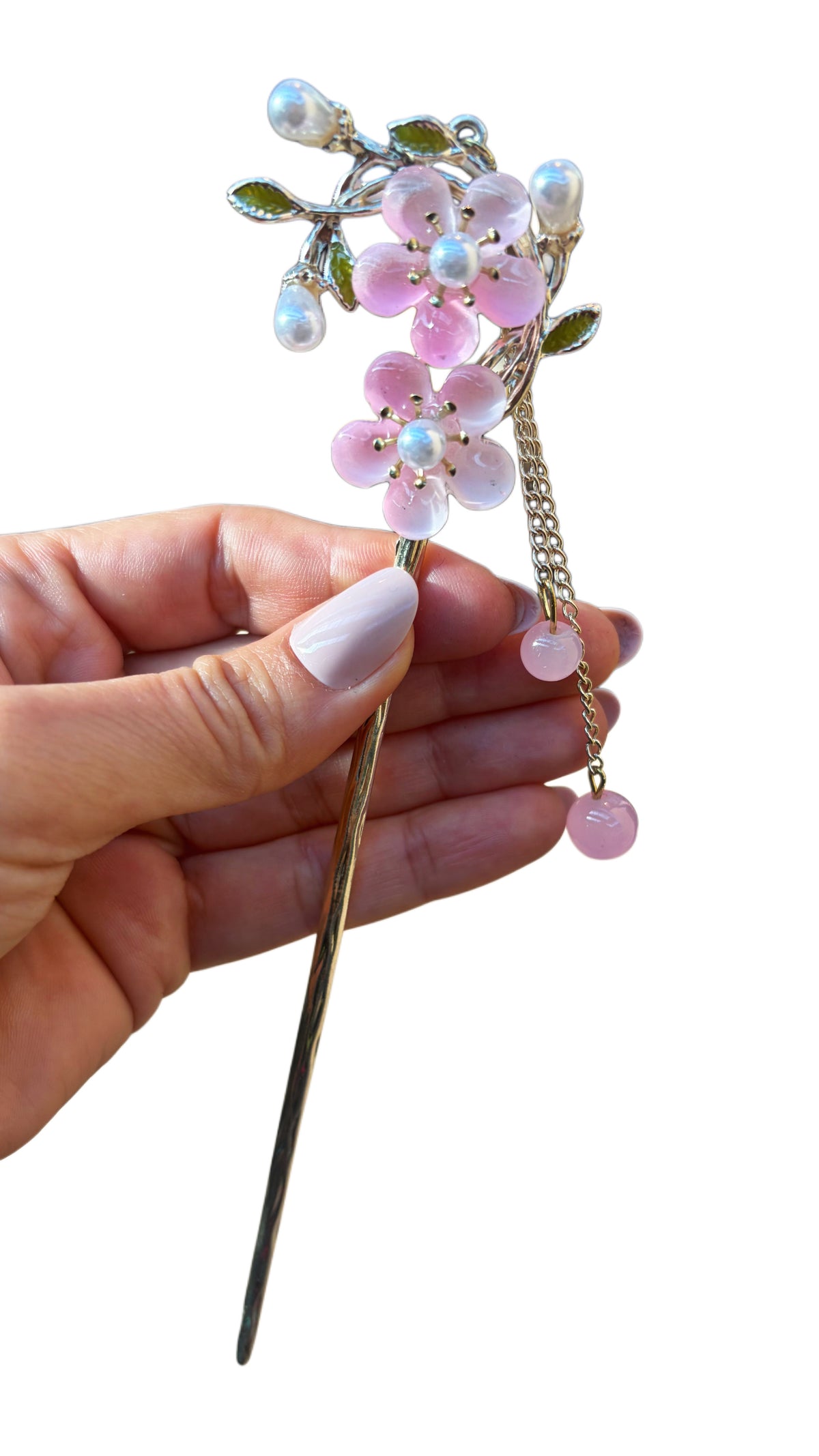 Blue and Pink Flowers Metal Hairpin