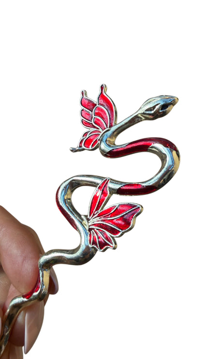 Red Snake Hairpin – Statement Hair Accessory
