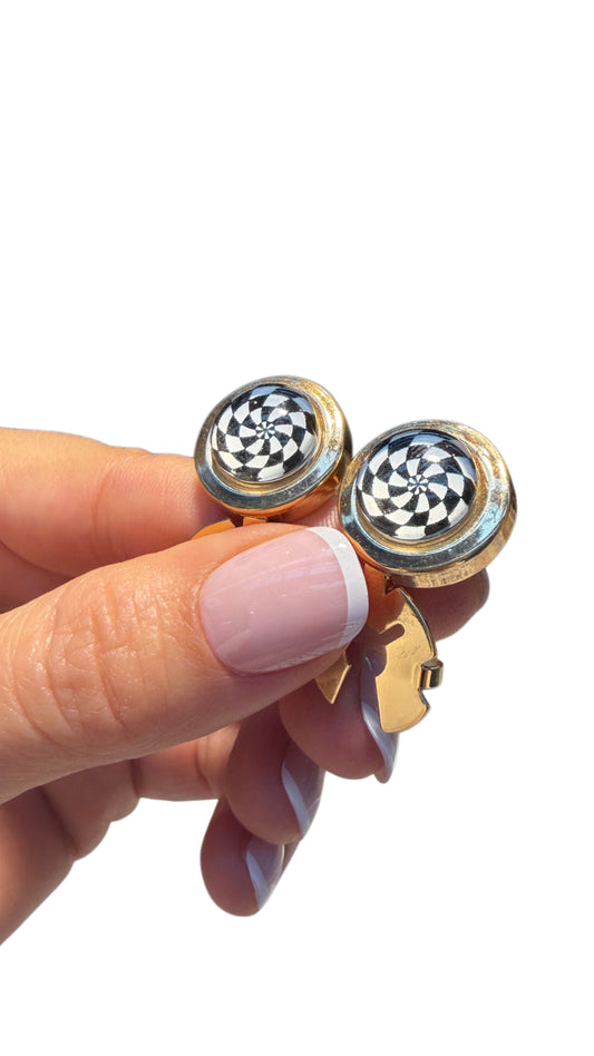 Black & White Spiral Button Cover – Gold-Tone Shirt Accessory