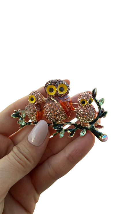 Owl family brooch 