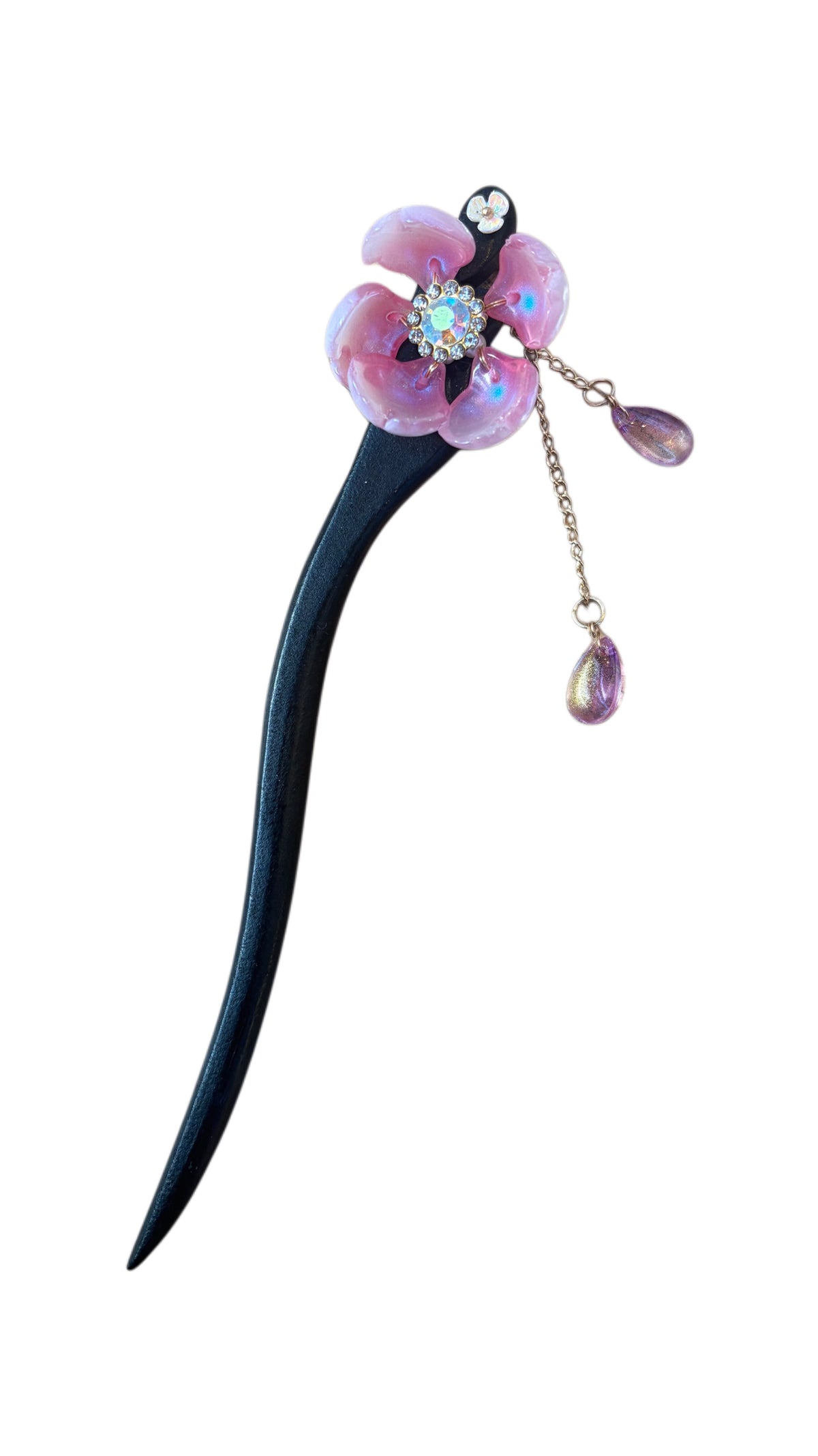 Pink Flower Wooden Hairpin