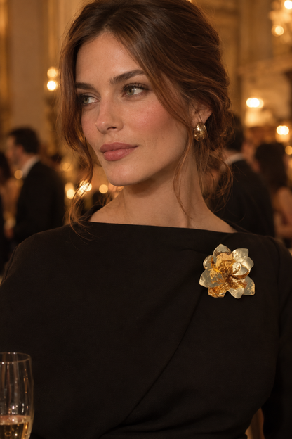 Modern Large Metal Flower Brooch