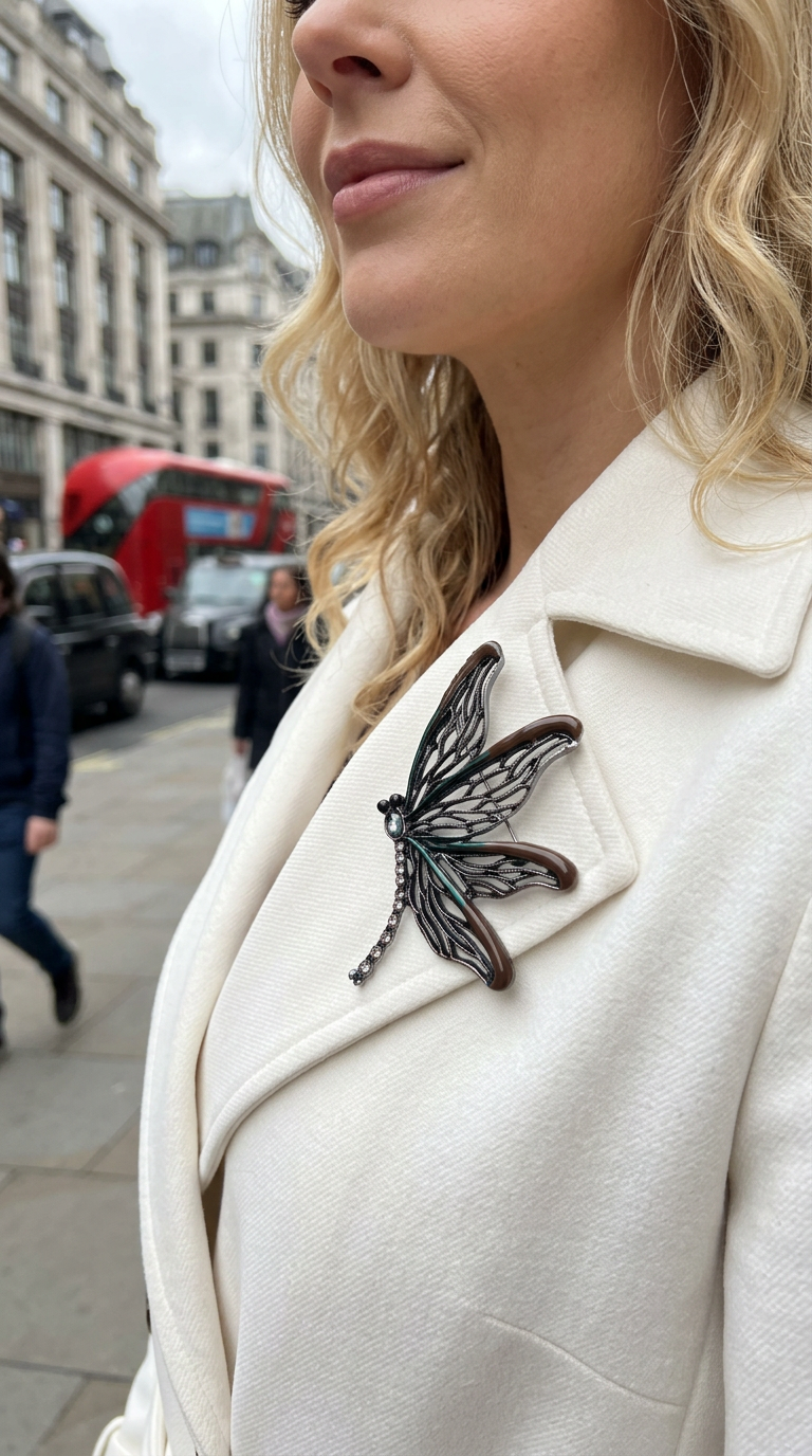 White and Brown Butterfly Brooch (Large size)