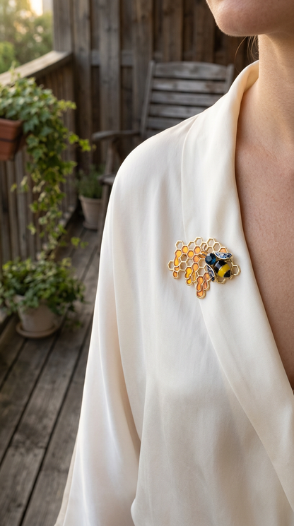 Bee with Honeycomb Design Brooch