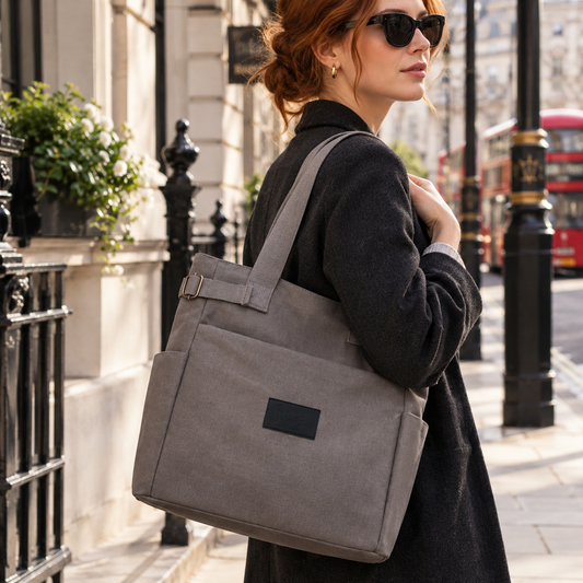 Cotton-Lined Canvas London Grey Tote Bag