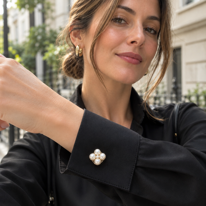 Pearl Cluster Button Cover – Gold-Tone Shirt Accessory