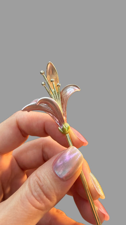 Pink Lily Metal Hairpin – Gold-Tone Floral Hair Accessory