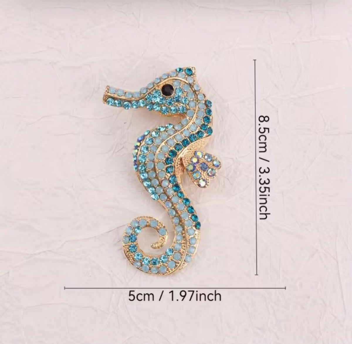 Blue Crystal Seahorse Brooch – Gold-Tone Statement Jewellery