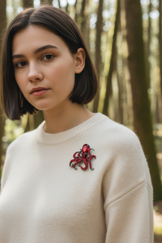 Emerald Octopus Crystal Brooch – Statement Accessory