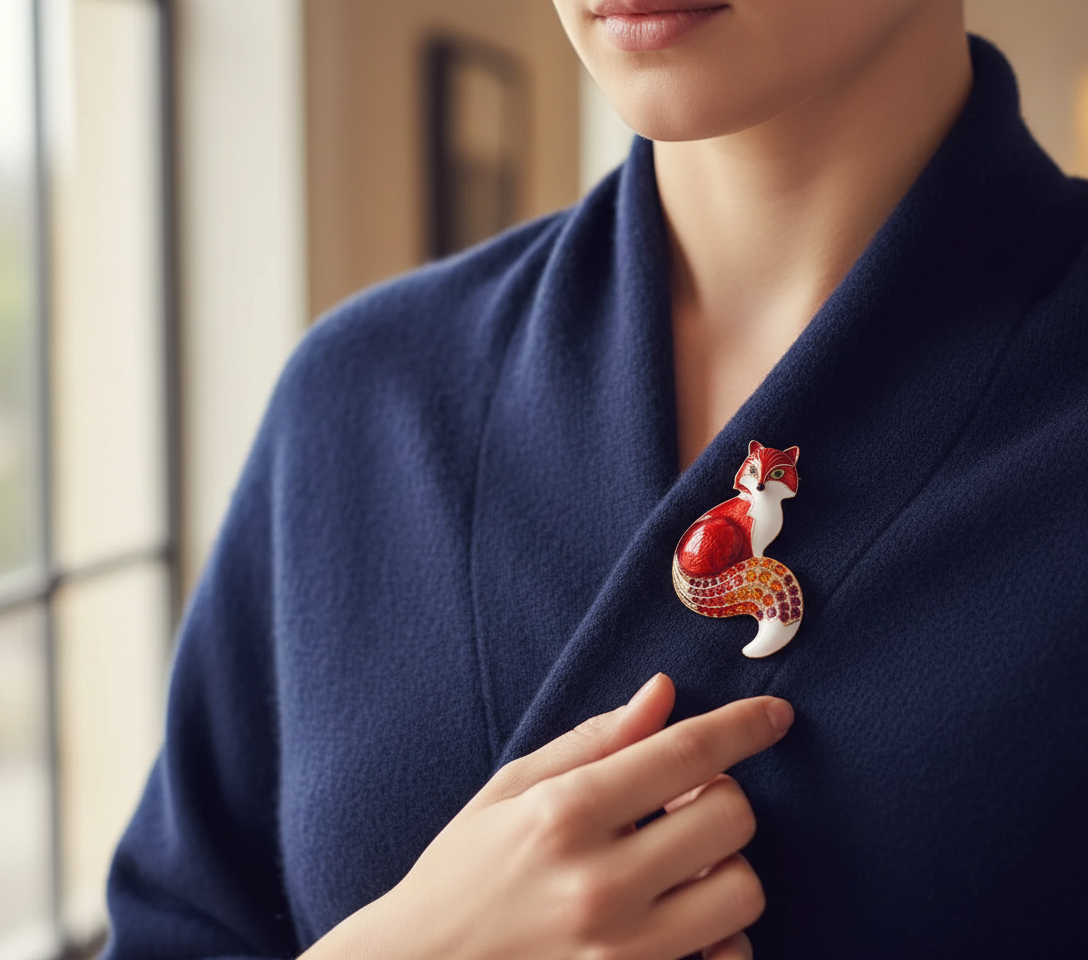 Red Fox Enamel Brooch image 2