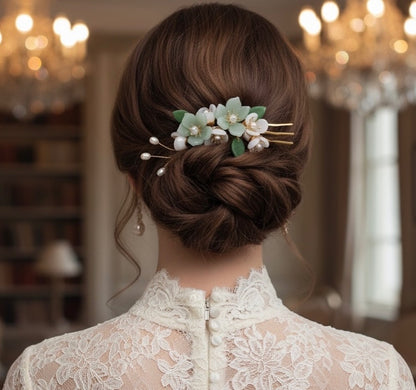 Floral Jade-Style Hair Pin  – Elegant Eco Design image 0