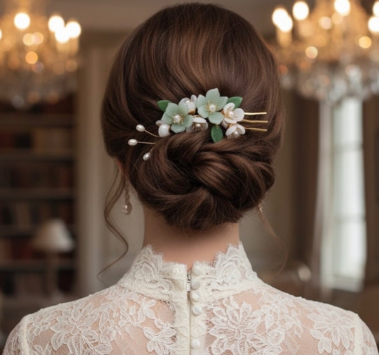 Floral Jade-Style Hair Pin  – Elegant Eco Design image 0
