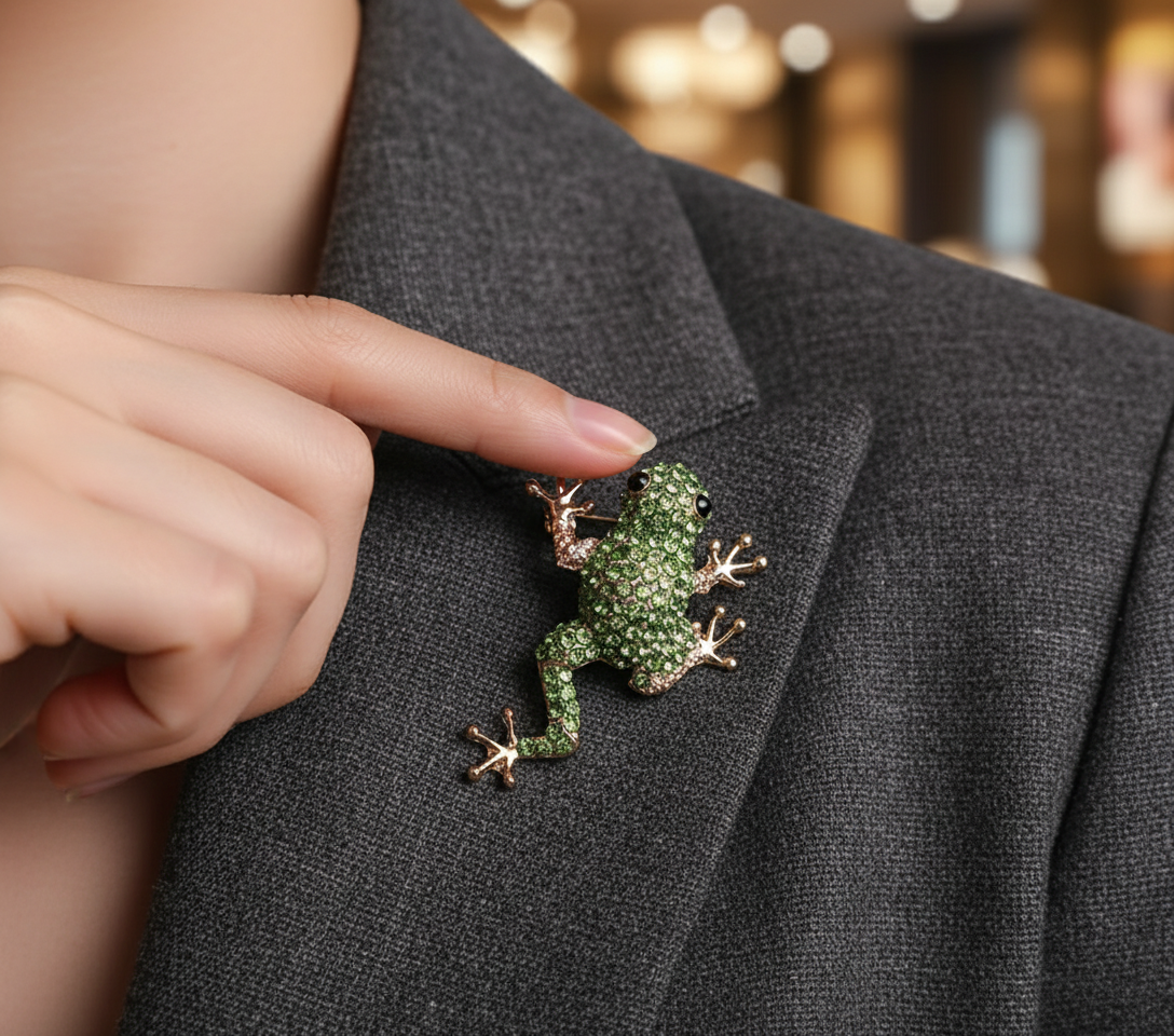 Green Crystal Frog Brooch – Statement Jewellery Accessory image 0