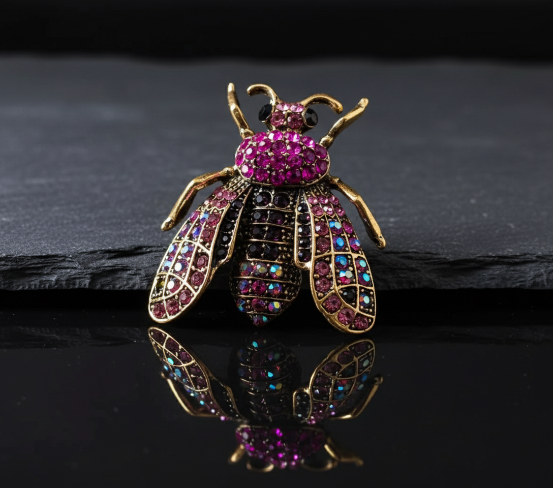 Pink Crystal Bee Brooch – Statement Jewellery Accessory image 0