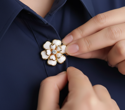 Pearl & Crystal Blossom Button Cover Brooch – Luxe Silk Accessory image 2