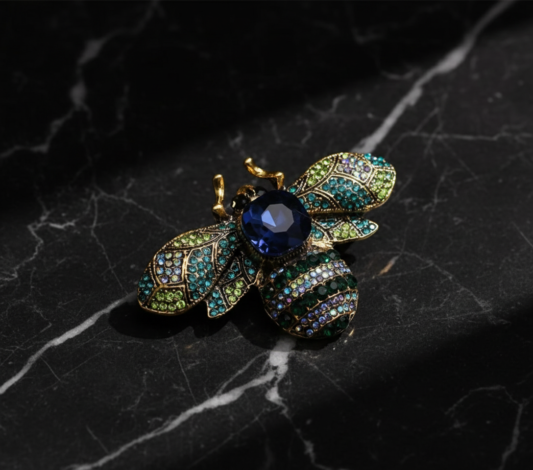 Blue Crystal Bee Brooch – Statement Jewellery Accessory image 1