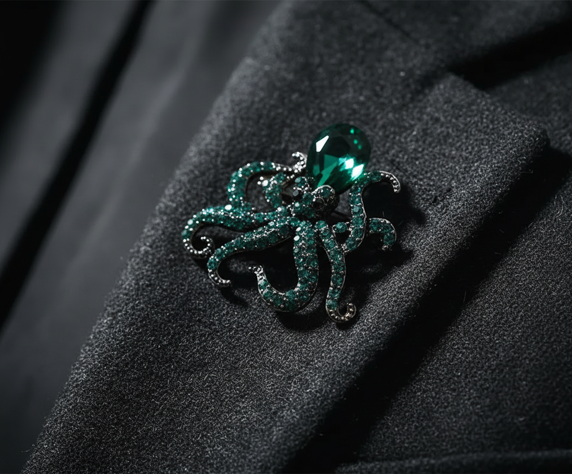 Emerald Octopus Crystal Brooch – Statement Jewellery Accessory image 3