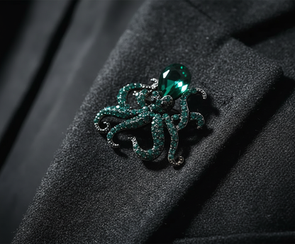 Emerald Octopus Crystal Brooch – Statement Jewellery Accessory image 3