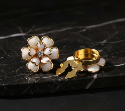 Pearl & Crystal Blossom Button Cover Brooch – Luxe Silk Accessory image 1