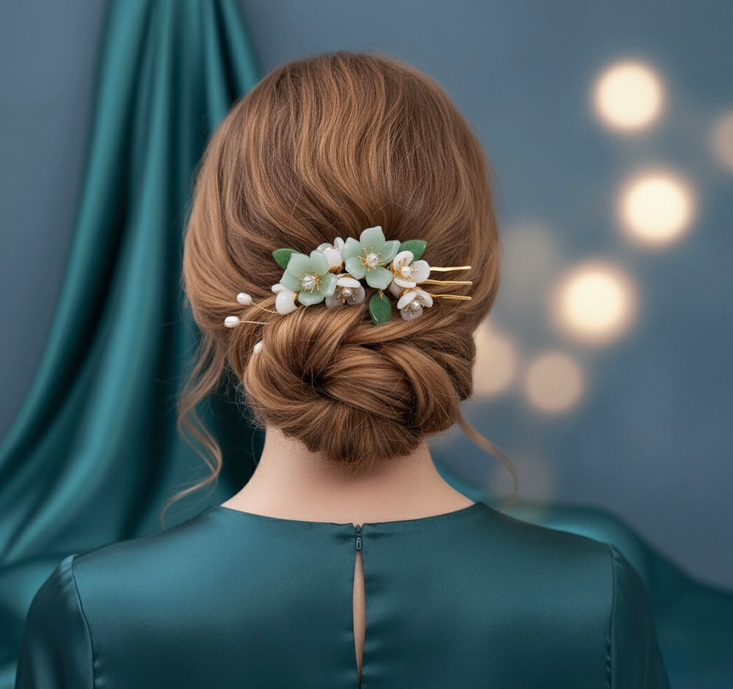 Floral Jade-Style Hair Pin  – Elegant Eco Design image 3