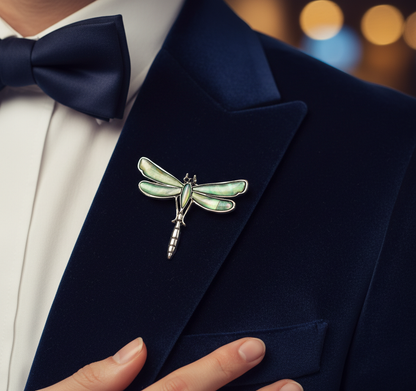 Iridescent Abalone Shell Dragonfly Brooch - Silver-Tone Nature Inspired Statemen image 2