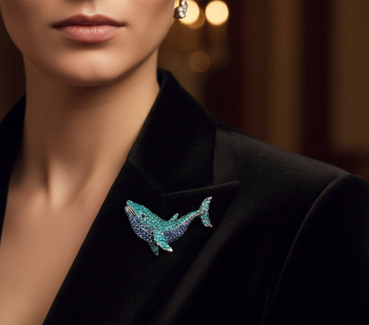 Majestic Whale Crystal Brooch - Ocean Blue & Teal Ombre Statement Pin image 2