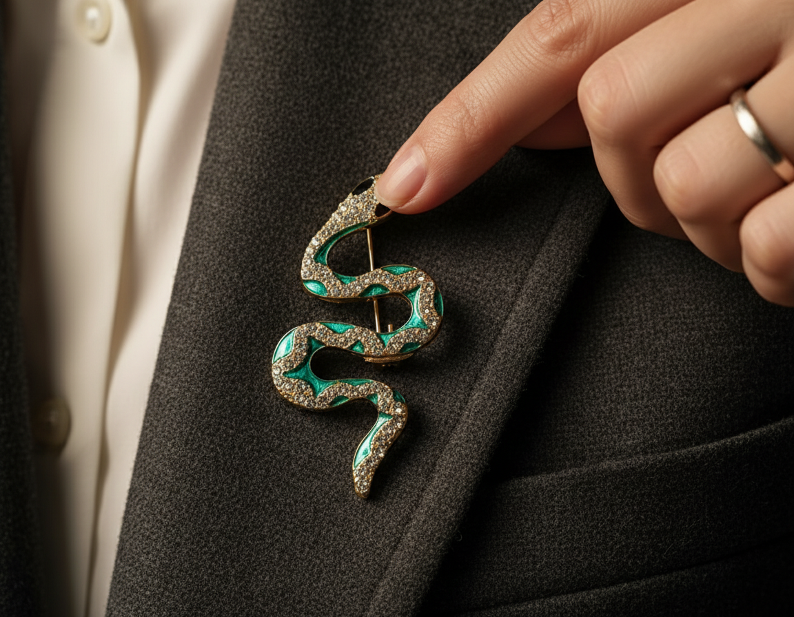 Green Snake Crystal Brooch image 0