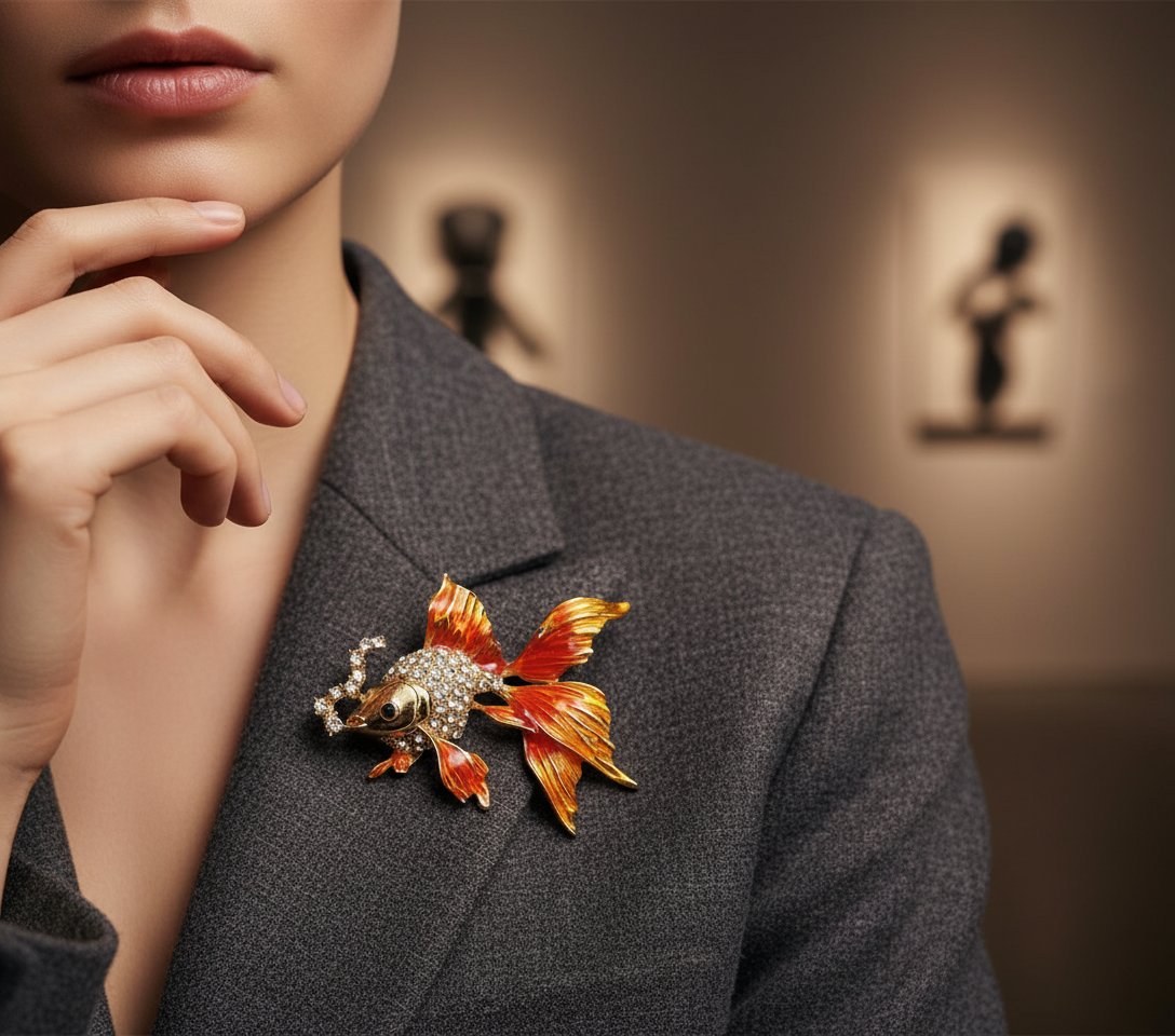 Gold Fish Crystal Brooch image 0